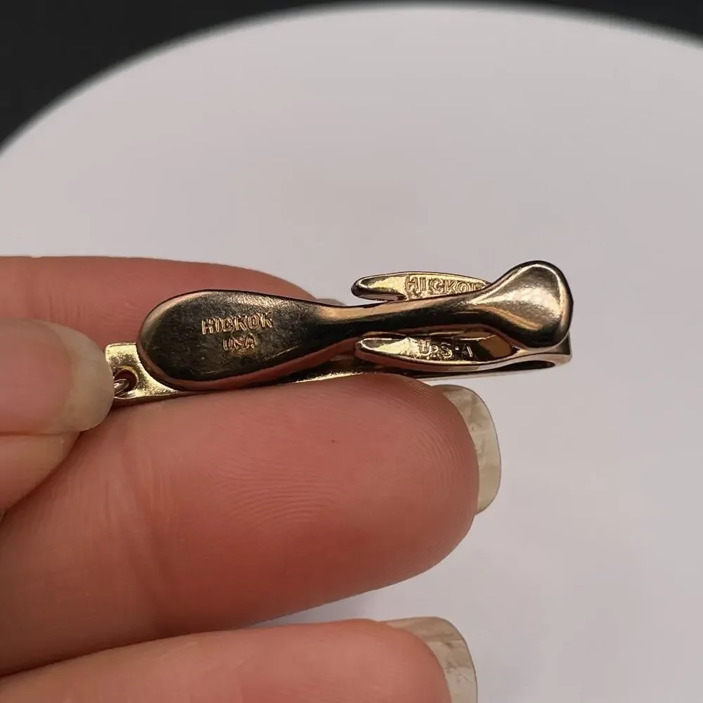 Vintage Gold Tone Dangling Fob Jockey Tie Clip Pin Rhinestone Accent Tie Bar